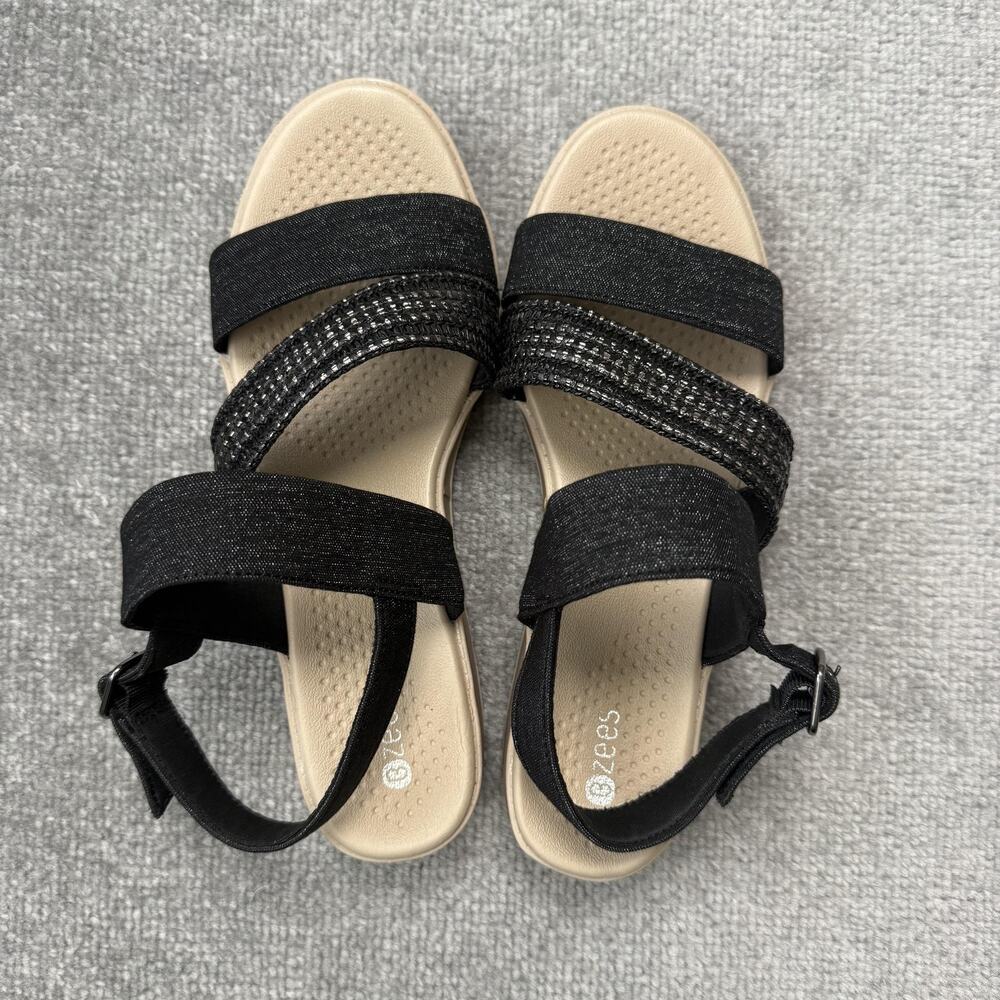 Bzees Sandals Womens Size 9W Black Bravo Strappy Wedge Platform Comfort Elastic - Picture 5 of 12